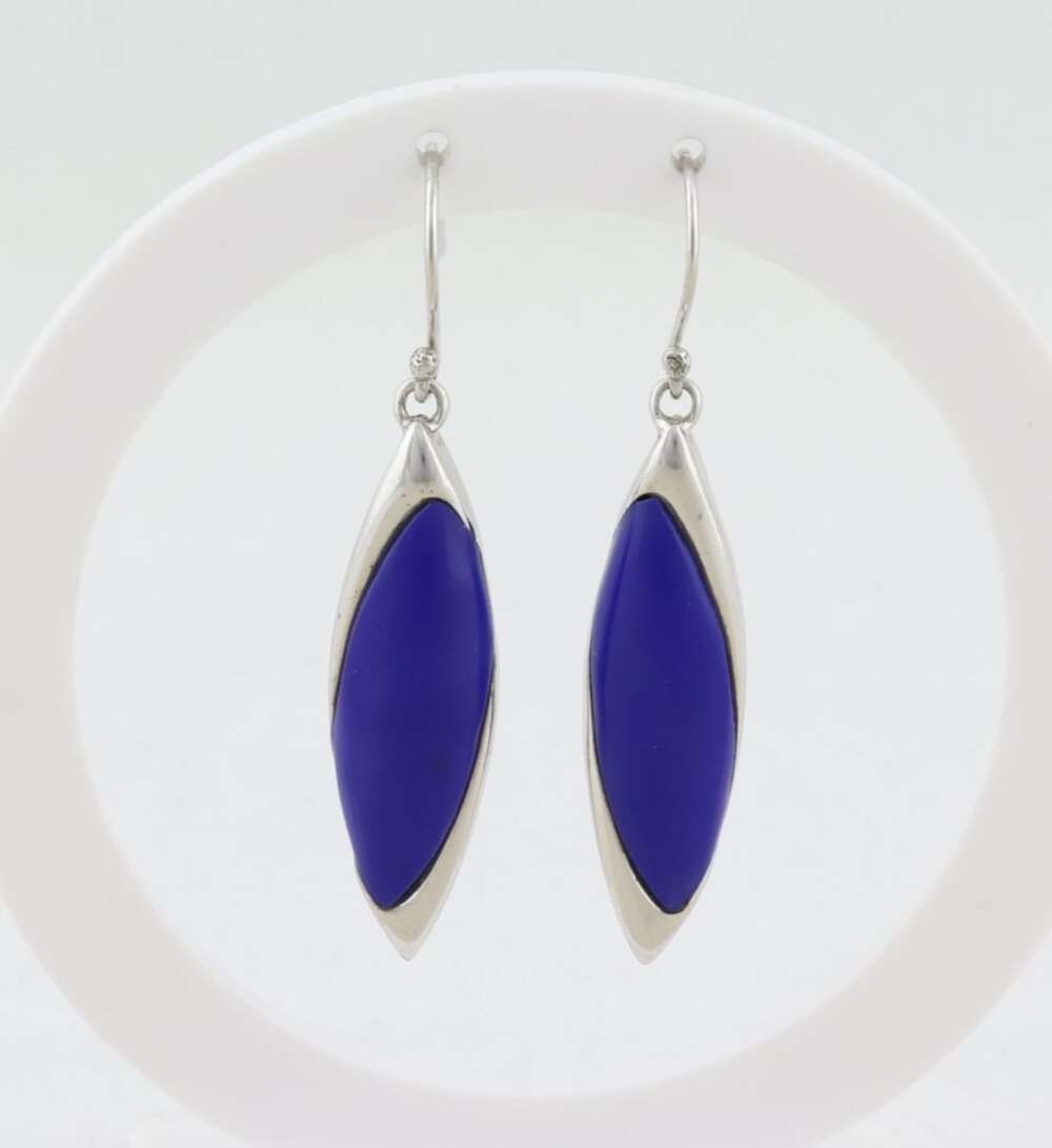 Sterling Silver Blue Lapis Lazuli Earrings Dangle Drop 2 1/4" x 3/8"